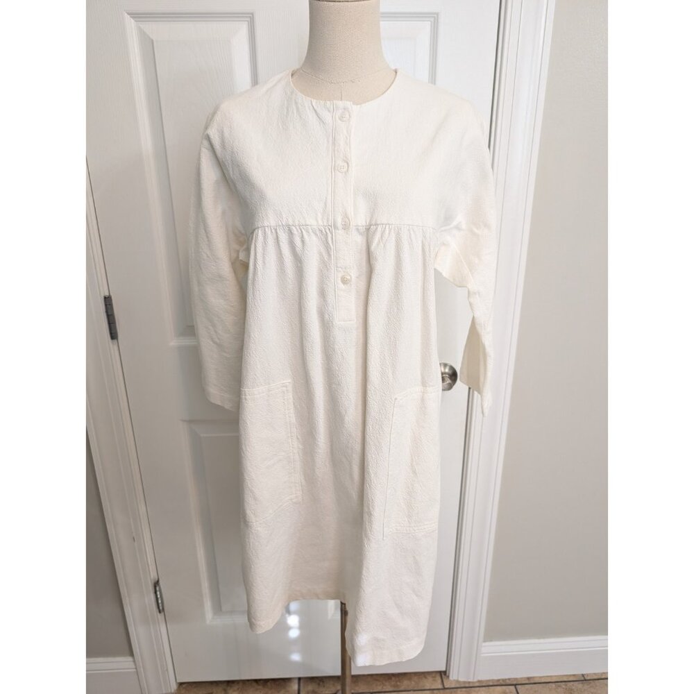 Pomander Place Tuckernuck Womens White Fallon Babydoll Linen Blend Shirt Dress M